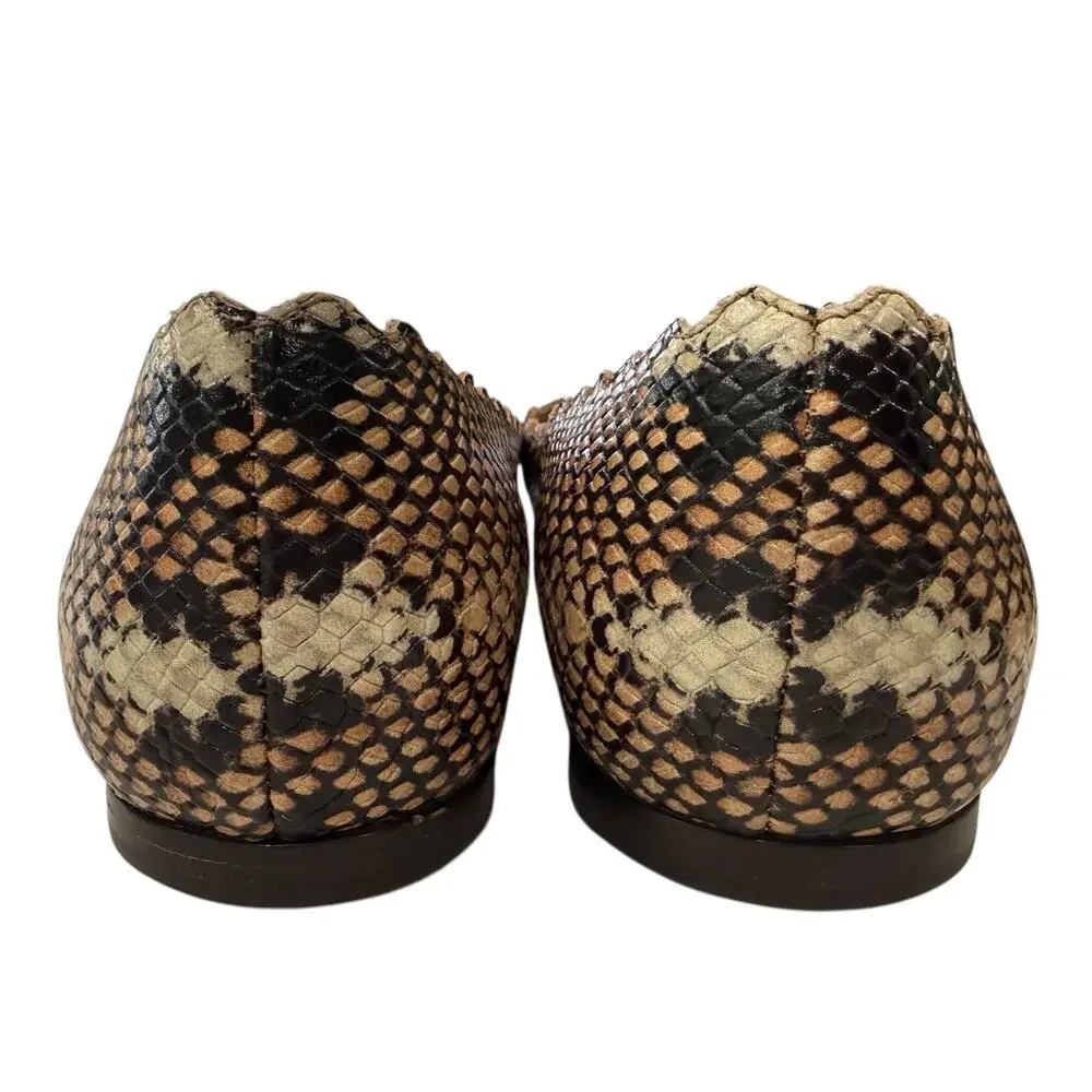 Chloé Lauren Scalloped Ballet Flats Python Snakeskin Leather Designer Shoes 38.5